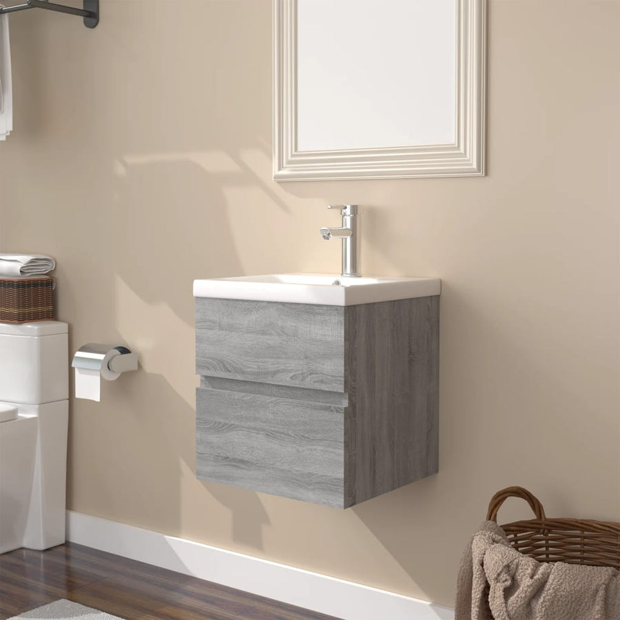 Wastafelkast met ingebouwde wasbak bewerkt hout grijs sonoma 1 41 x 38.5 x 45 cm Grijs sonoma