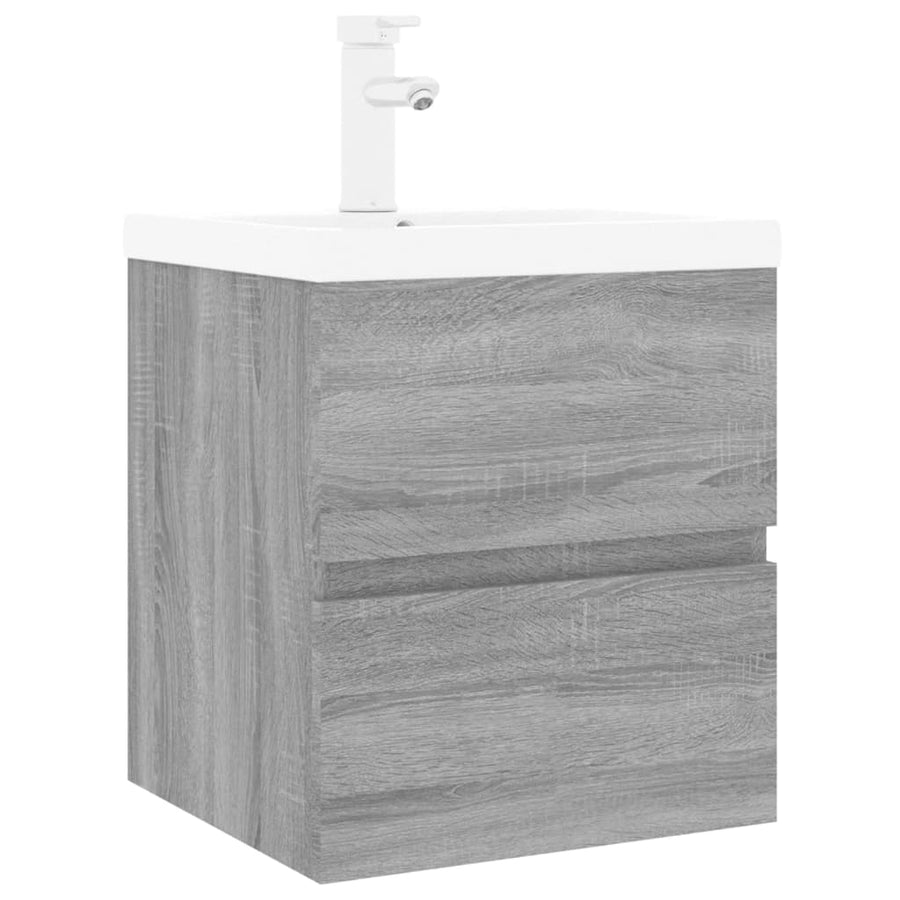 Wastafelkast Met Ingebouwde Wasbak Bewerkt Hout Grijs Sonoma 41 x 38.5 x 45 cm met kraan & afvoer