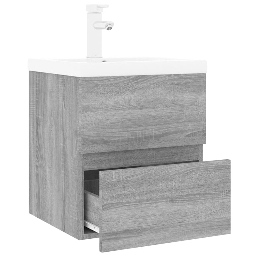 Wastafelkast Met Ingebouwde Wasbak Bewerkt Hout Grijs Sonoma 41 x 38.5 x 45 cm met kraan & afvoer
