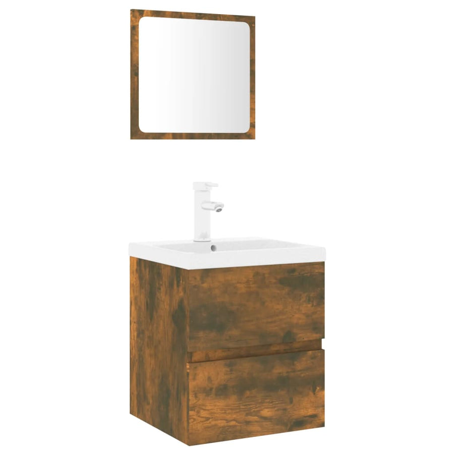 Badkamermeubelset Bewerkt Hout Kleurig Gerookt Eiken 41 x 38.5 x 45 cm met kraan