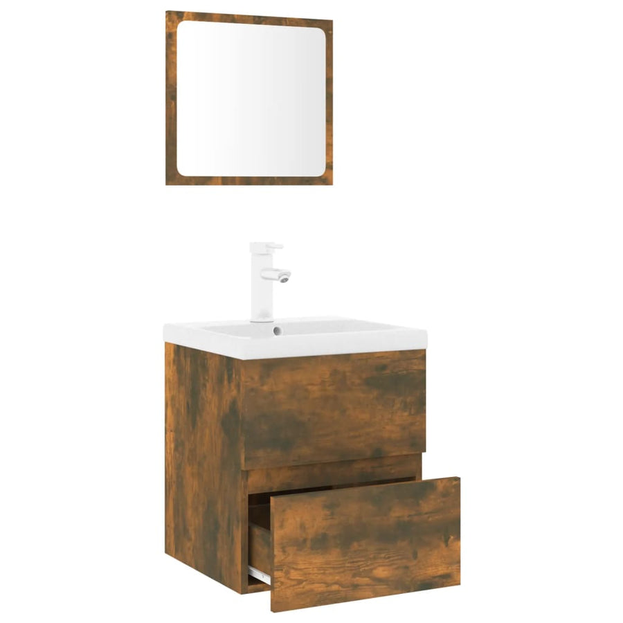 Badkamermeubelset Bewerkt Hout Kleurig Gerookt Eiken 41 x 38.5 x 45 cm met kraan