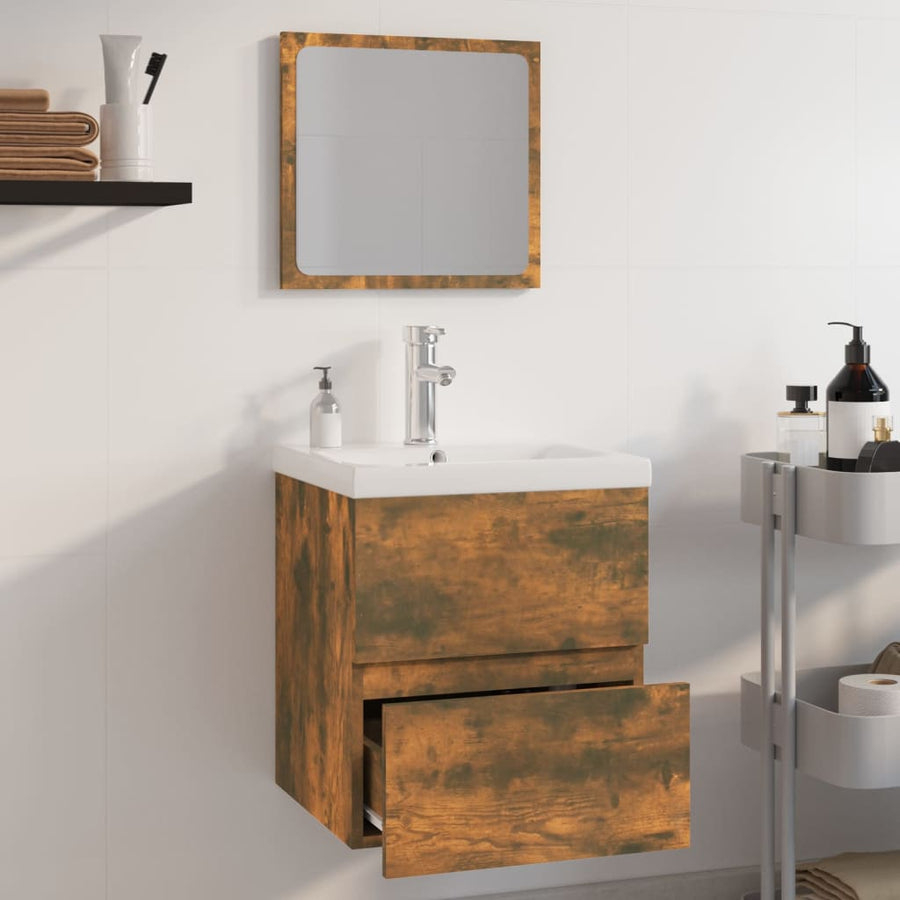 Badkamermeubelset Bewerkt Hout Kleurig Gerookt Eiken 41 x 38.5 x 45 cm met kraan