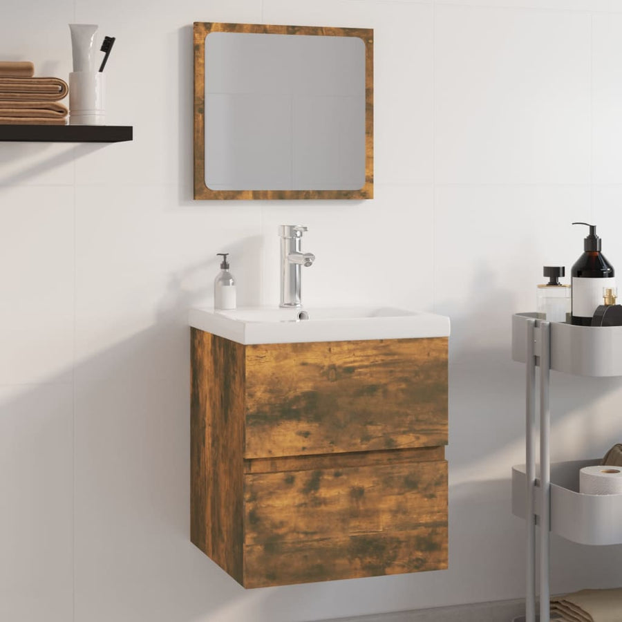 Badkamermeubelset Bewerkt Hout Kleurig Gerookt Eiken 41 x 38.5 x 45 cm met kraan