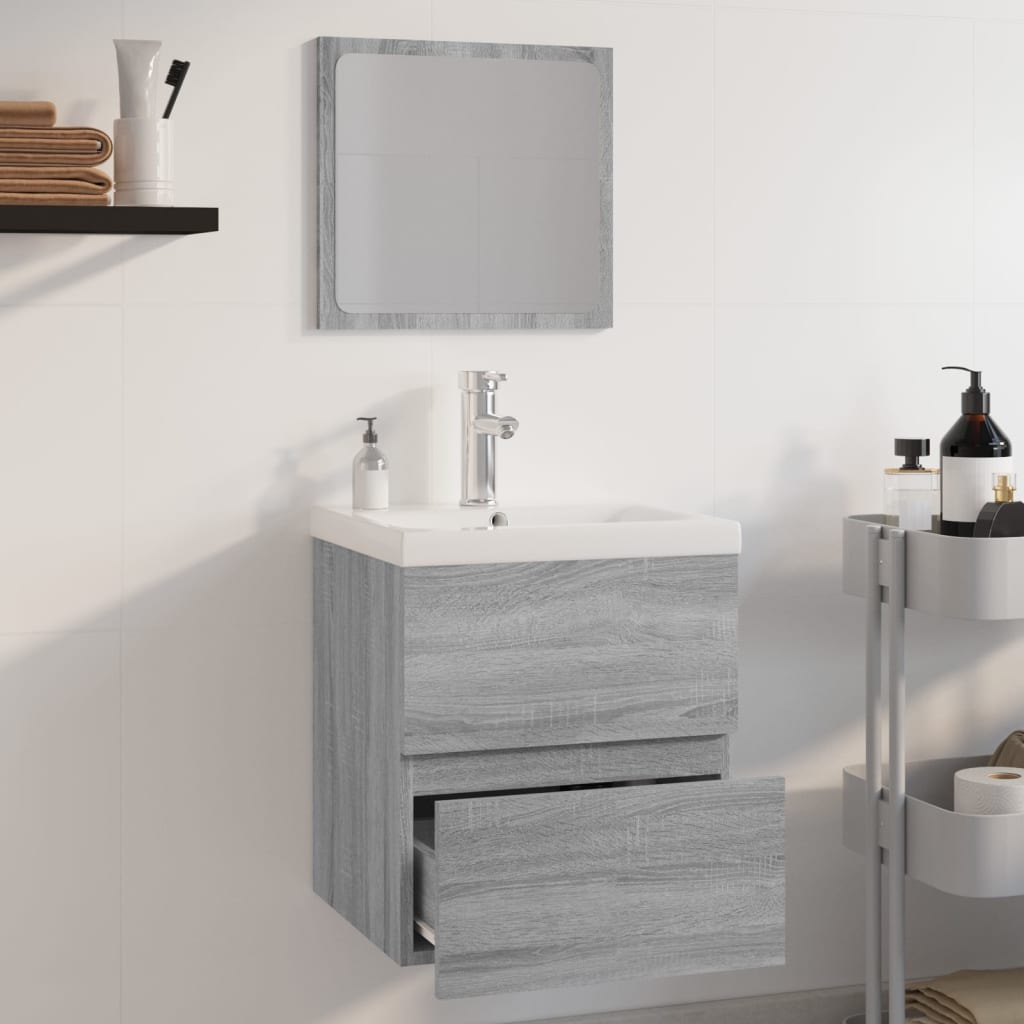 Badkamermeubelset Bewerkt Hout Grijs Sonoma Eikenkleurig 41 x 38.5 x 45 cm met kraan
