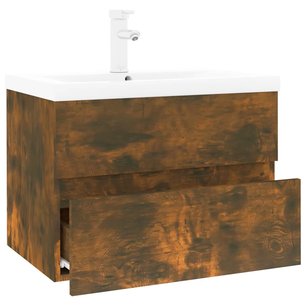 Wastafelkast met ingebouwde wasbak bewerkt hout 60 x 38.5 x 45 cm zonder kraan & afvoer