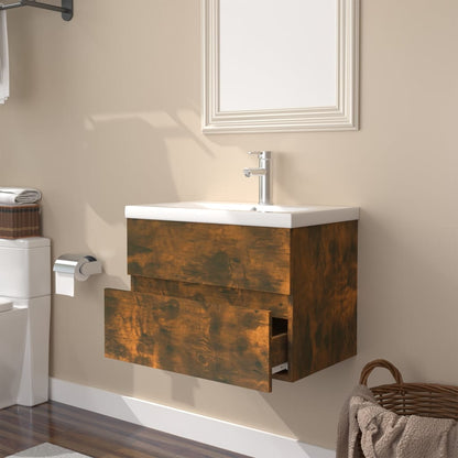 Wastafelkast met ingebouwde wasbak bewerkt hout 60 x 38.5 x 45 cm zonder kraan & afvoer
