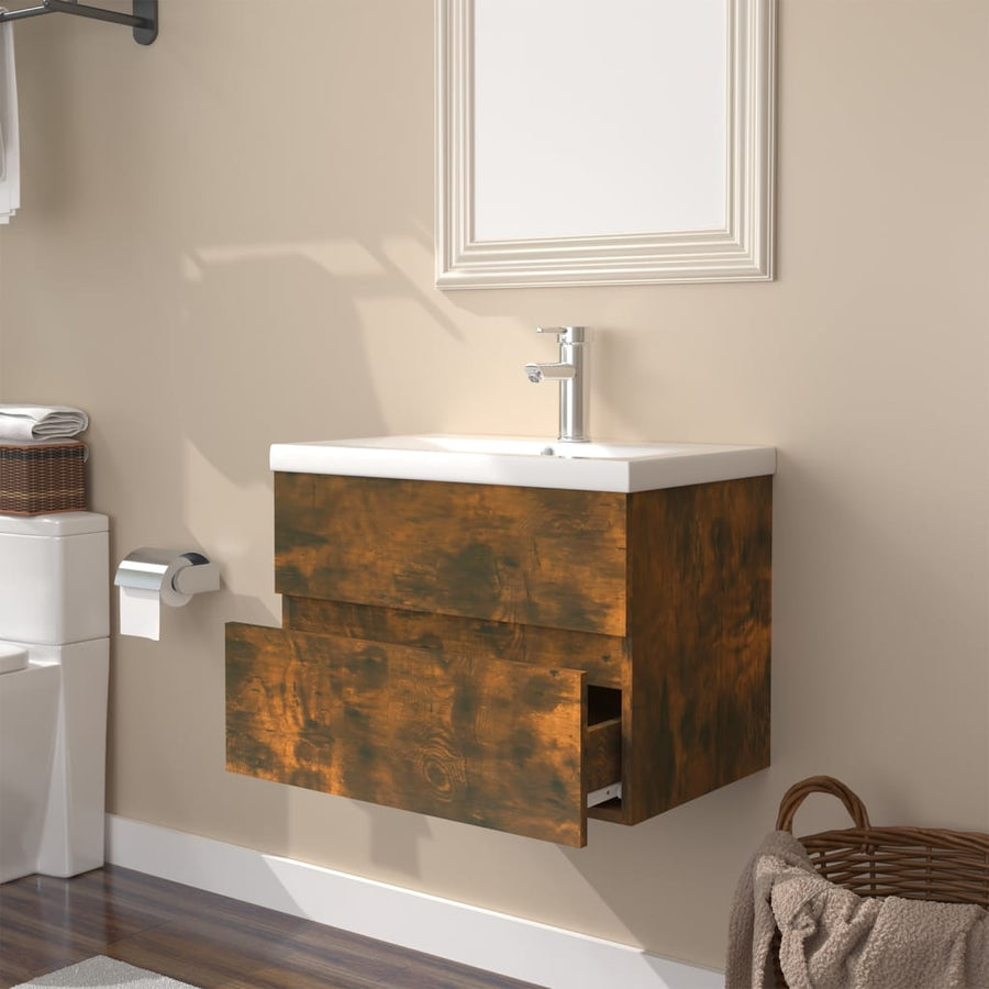 Wastafelkast met ingebouwde wasbak bewerkt hout 60 x 38.5 x 45 cm zonder kraan & afvoer