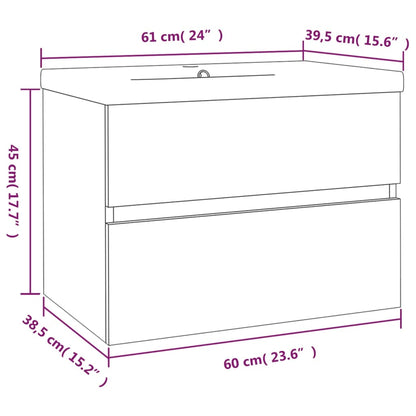 Wastafelkast met ingebouwde wasbak bewerkt hout 60 x 38.5 x 45 cm zonder kraan & afvoer