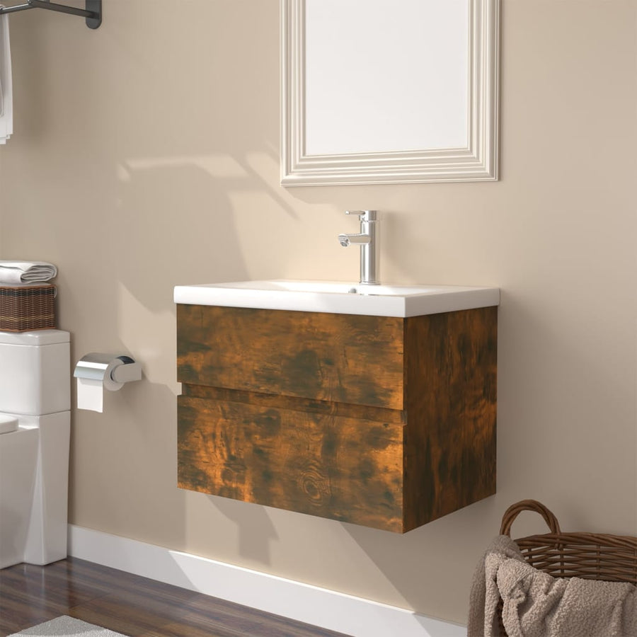 Wastafelkast met ingebouwde wasbak bewerkt hout 60 x 38.5 x 45 cm zonder kraan & afvoer
