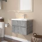 Vanity unit with integrated washbasin distressed wood grey Sonoma