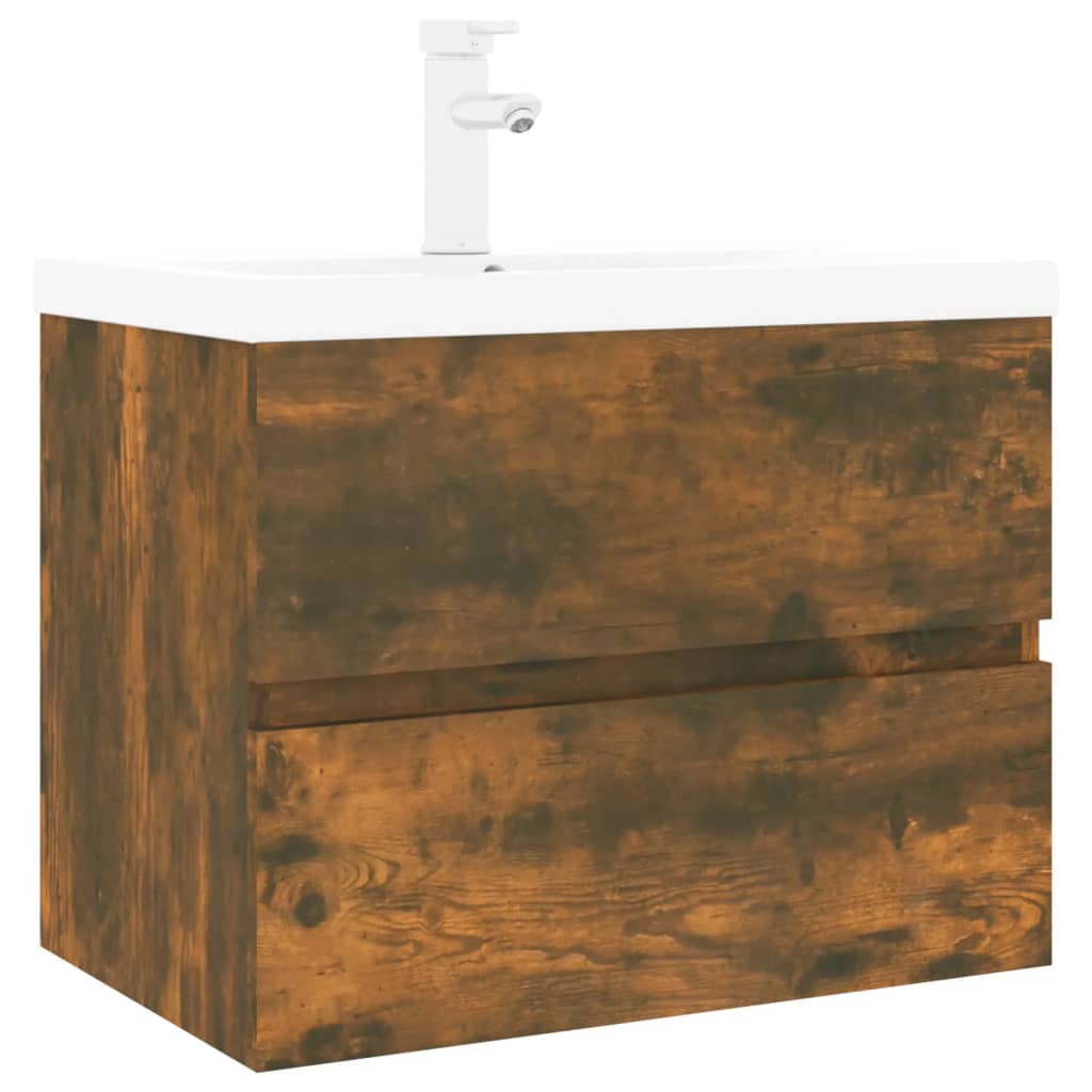 Wastafelkast met ingebouwde wasbak bewerkt hout gerookt eiken 1 60 x 38.5 x 45 cm Gerookt eiken