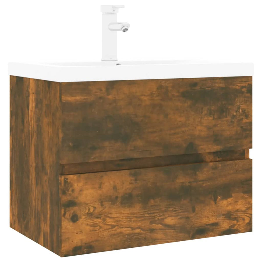 Wastafelkast met ingebouwde wasbak bewerkt hout gerookt eiken 1 60 x 38.5 x 45 cm Gerookt eiken