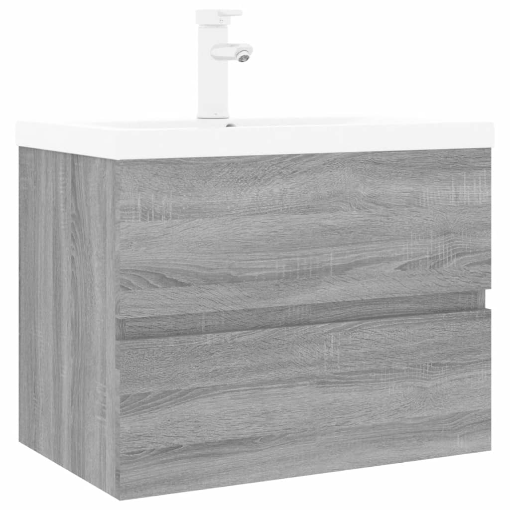 Wastafelkast Met Ingebouwde Wasbak Bewerkt Hout Grijs Sonoma 60 x 38.5 x 45 cm met kraan & afvoer
