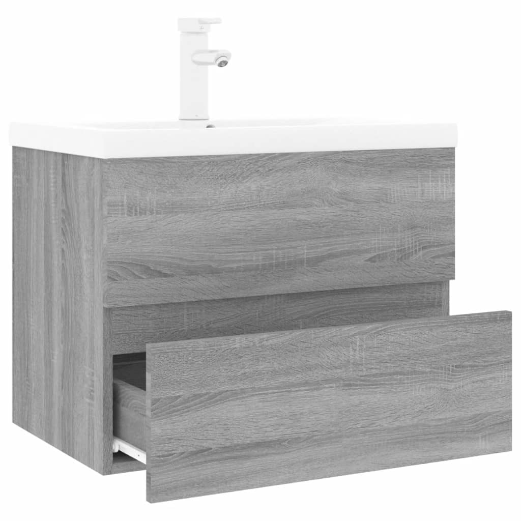 Wastafelkast Met Ingebouwde Wasbak Bewerkt Hout Grijs Sonoma 60 x 38.5 x 45 cm met kraan & afvoer