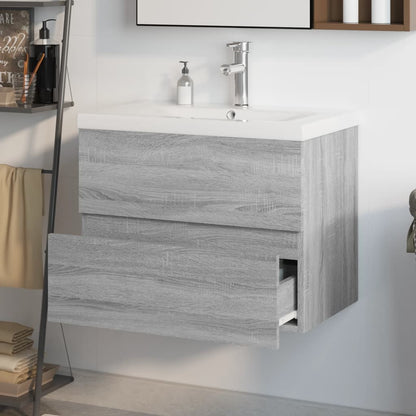 Wastafelkast Met Ingebouwde Wasbak Bewerkt Hout Grijs Sonoma 60 x 38.5 x 45 cm met kraan & afvoer