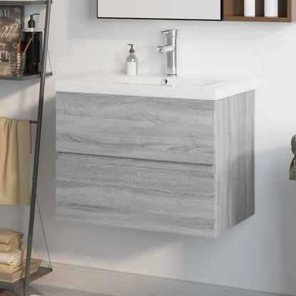 Wastafelkast Met Ingebouwde Wasbak Bewerkt Hout Grijs Sonoma 60 x 38.5 x 45 cm met kraan & afvoer