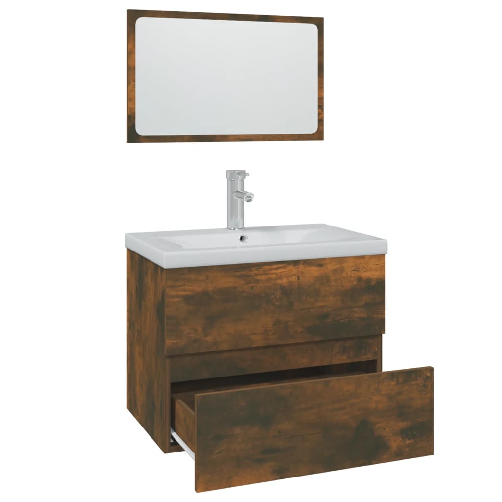 Badkamermeubelset Bewerkt Hout Kleurig 60 x 38.5 x 45 cm Gerookt eiken