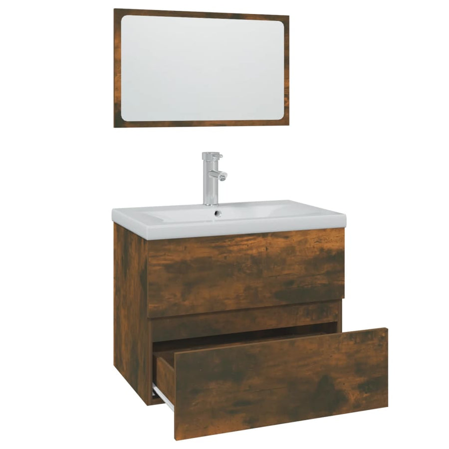 Badkamermeubelset Bewerkt Hout Kleurig 60 x 38.5 x 45 cm Gerookt eiken