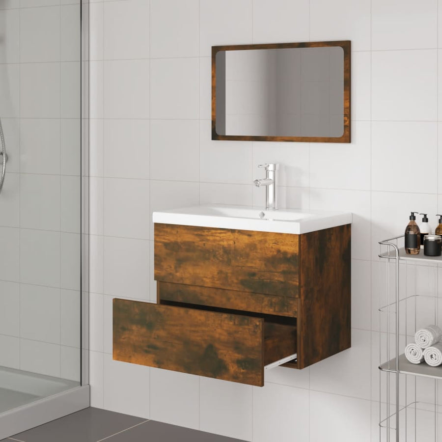 Badkamermeubelset Bewerkt Hout Kleurig 60 x 38.5 x 45 cm Gerookt eiken