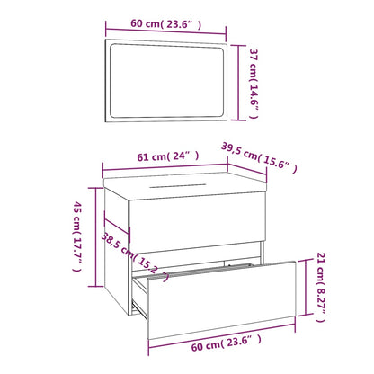Badkamermeubelset Bewerkt Hout Kleurig 60 x 38.5 x 45 cm Gerookt eiken