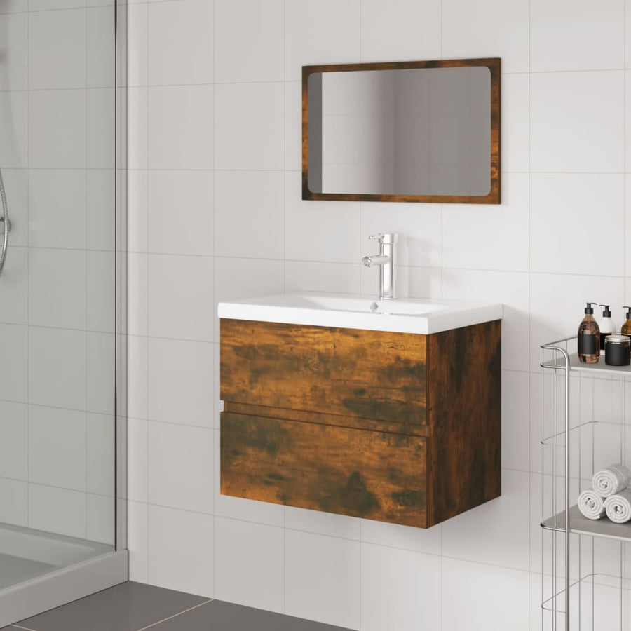 Badkamermeubelset Bewerkt Hout Kleurig 60 x 38.5 x 45 cm Gerookt eiken