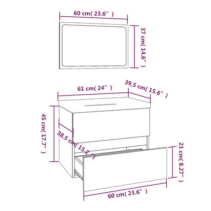Badkamermeubelset Bewerkt Hout Eikenkleurig 60 x 38.5 x 45 cm