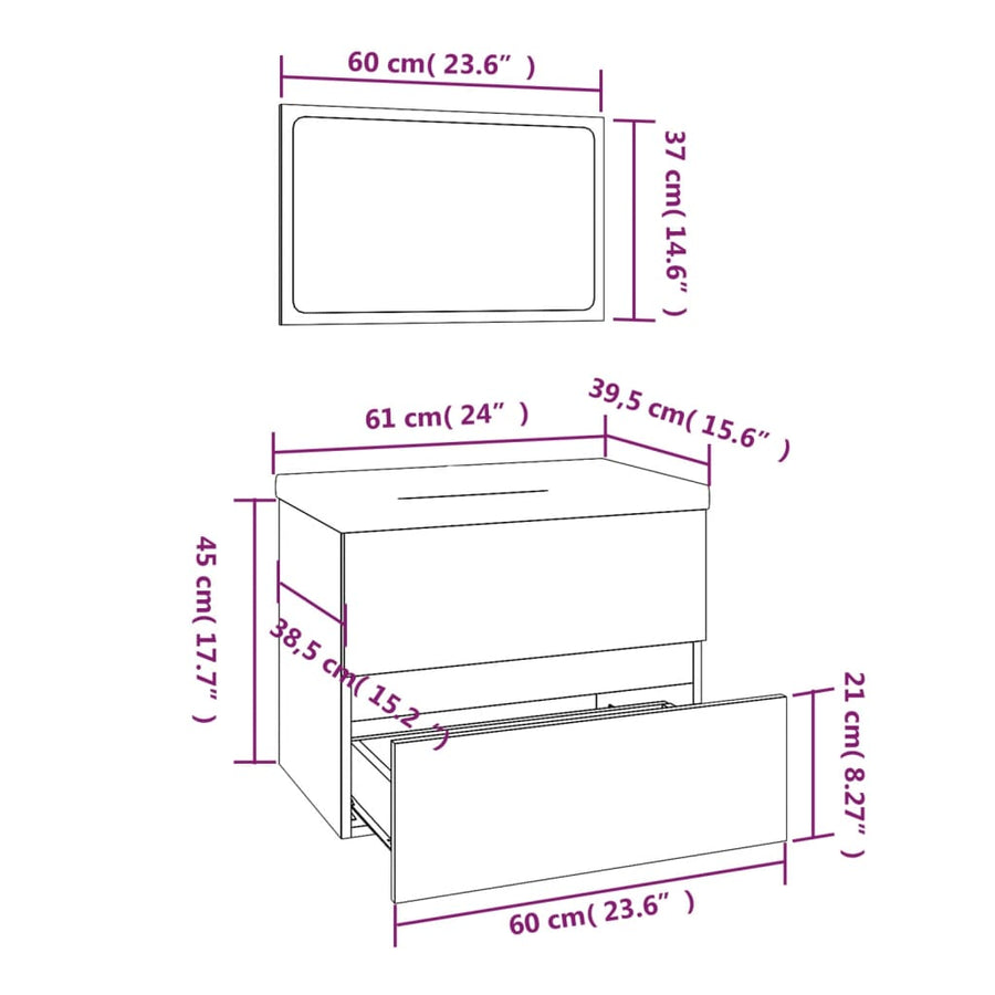 Badkamermeubelset Bewerkt Hout Eikenkleurig 60 x 38.5 x 45 cm