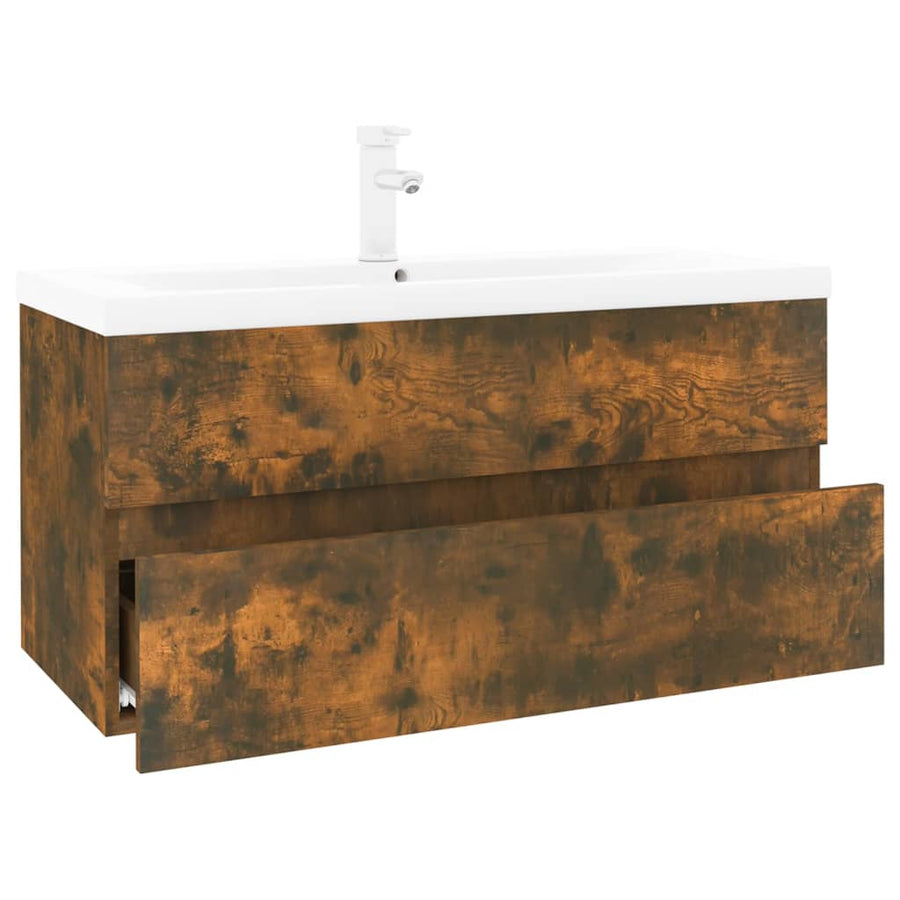 Wastafelkast met ingebouwde wasbak bewerkt hout 90 x 38.5 x 45 cm zonder kraan & afvoer