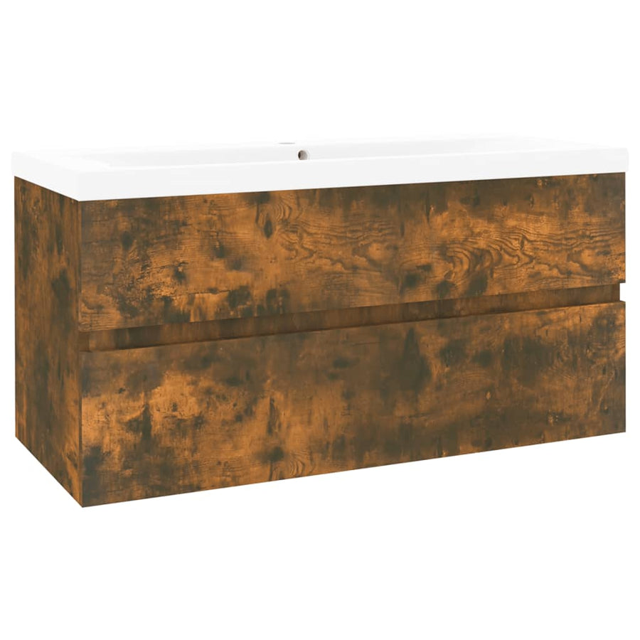Wastafelkast met ingebouwde wasbak bewerkt hout 90 x 38.5 x 45 cm zonder kraan & afvoer
