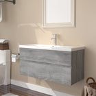 Vanity unit with integrated washbasin distressed wood grey Sonoma