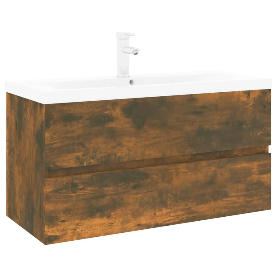 Wastafelkast met ingebouwde wasbak bewerkt hout 90 x 38.5 x 45 cm met kraan & afvoer