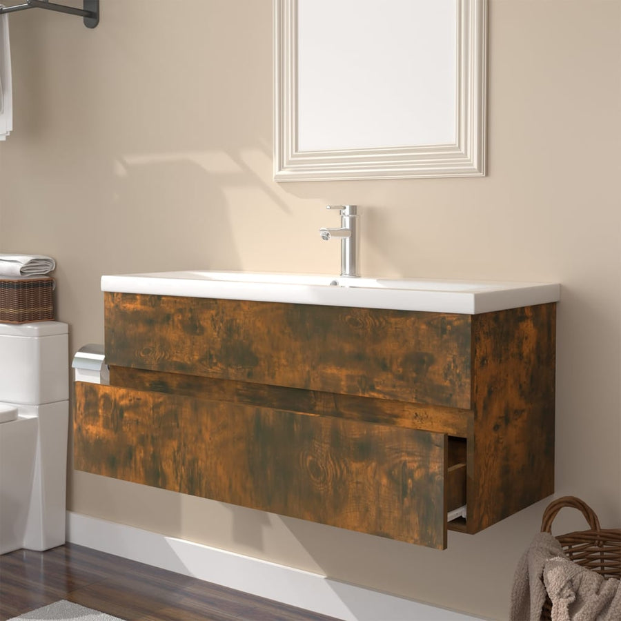 Wastafelkast met ingebouwde wasbak bewerkt hout 100 x 38.5 x 45 cm zonder kraan & afvoer