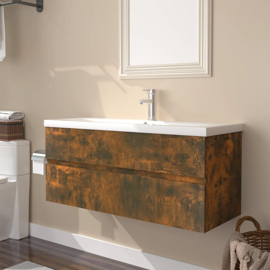 Wastafelkast met ingebouwde wasbak bewerkt hout 100 x 38.5 x 45 cm zonder kraan & afvoer
