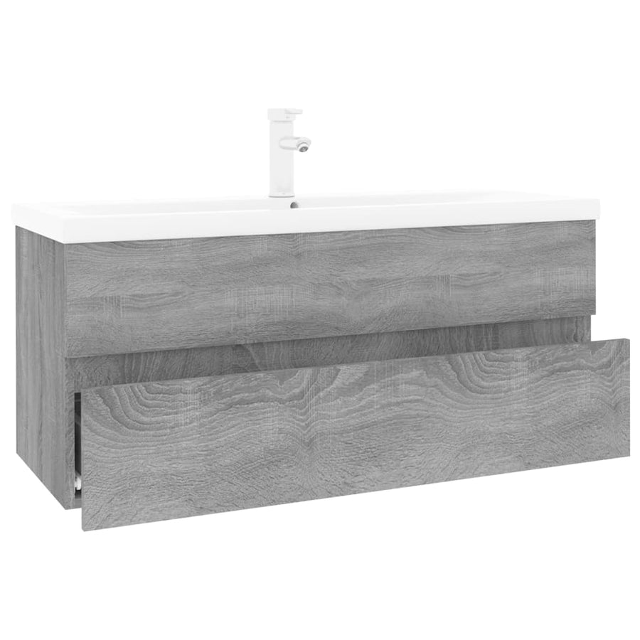 Wastafelkast Met Ingebouwde Wasbak Bewerkt Hout Grijs Sonoma 100 x 38.5 x 45 cm zonder kraan & afvoer