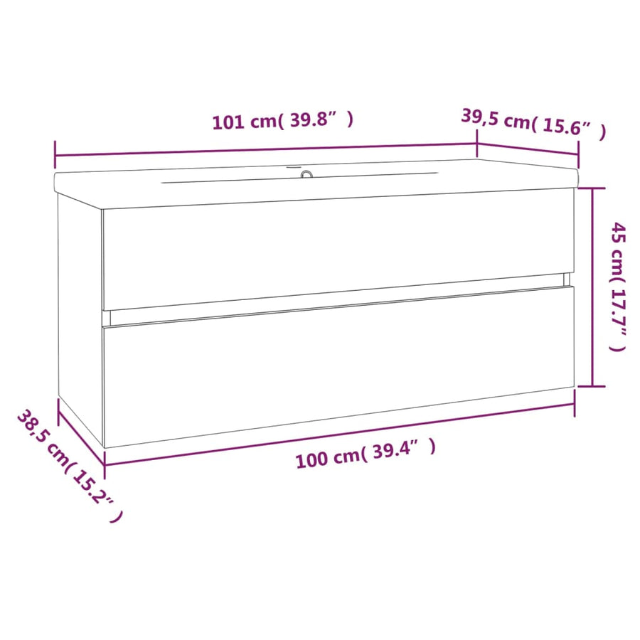 Wastafelkast Met Ingebouwde Wasbak Bewerkt Hout Grijs Sonoma 100 x 38.5 x 45 cm zonder kraan & afvoer