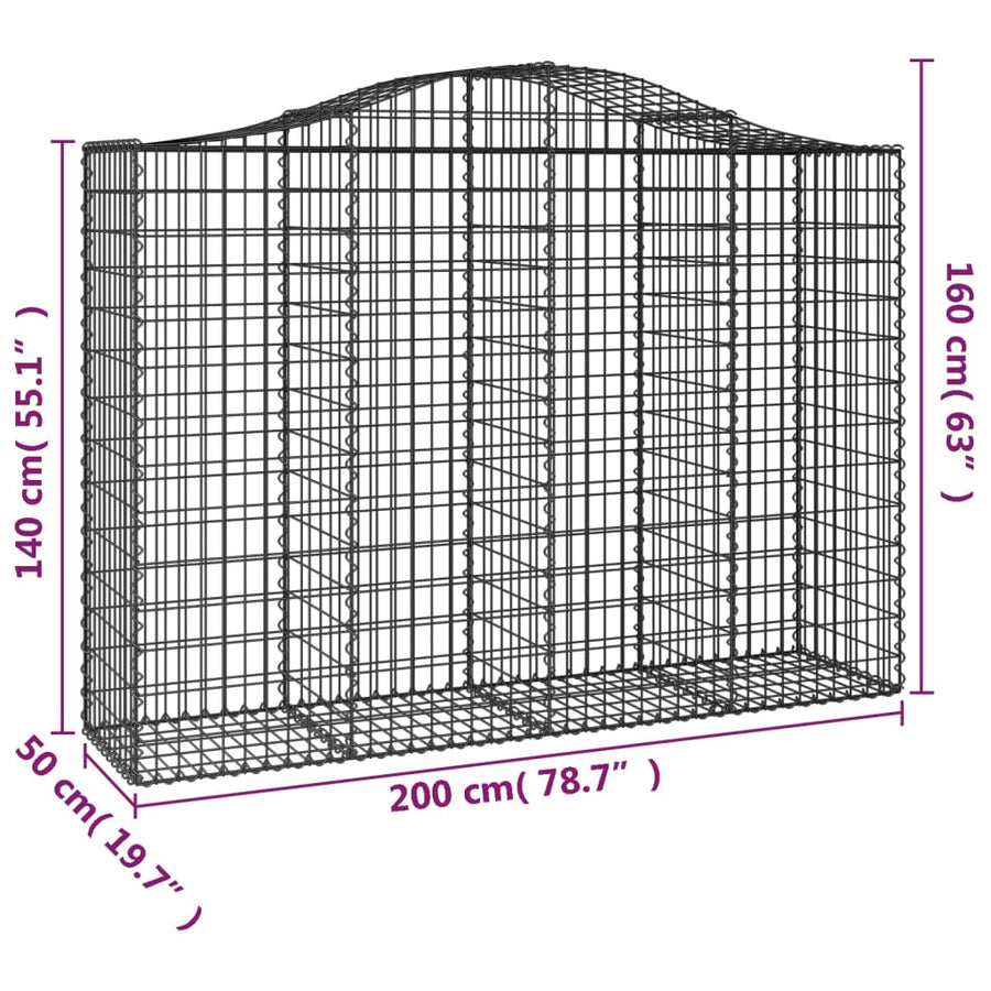 Schanskorf gewelfd 200x50x140/160 cm gegalvaniseerd ijzer 1 200 x 50 x 140/160 cm