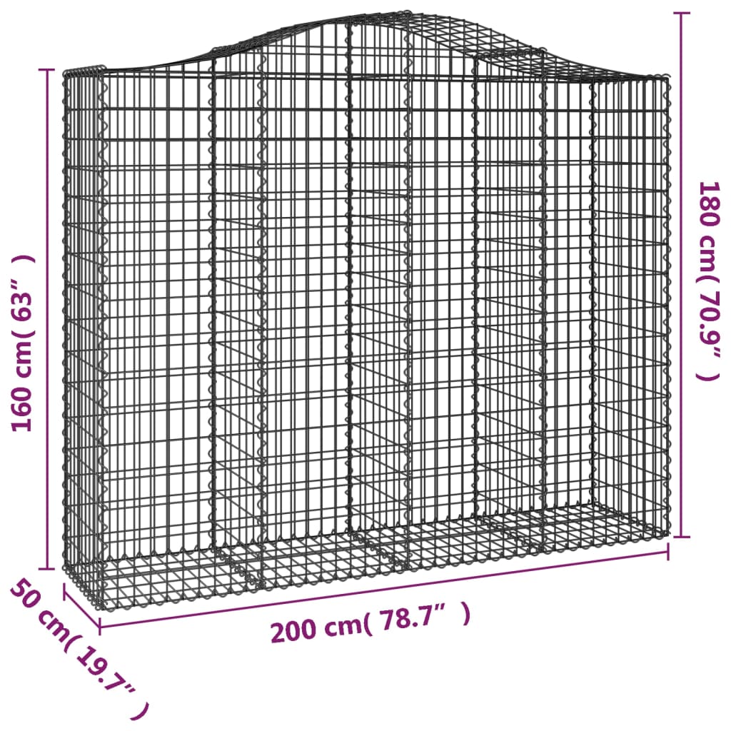 Schanskorf gewelfd 200x50x160/180 cm gegalvaniseerd ijzer 1 200 x 50 x 160/180 cm