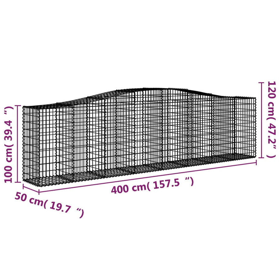 Schanskorf gewelfd 400x50x100/120 cm gegalvaniseerd ijzer 1 400 x 50 x 100/120 cm