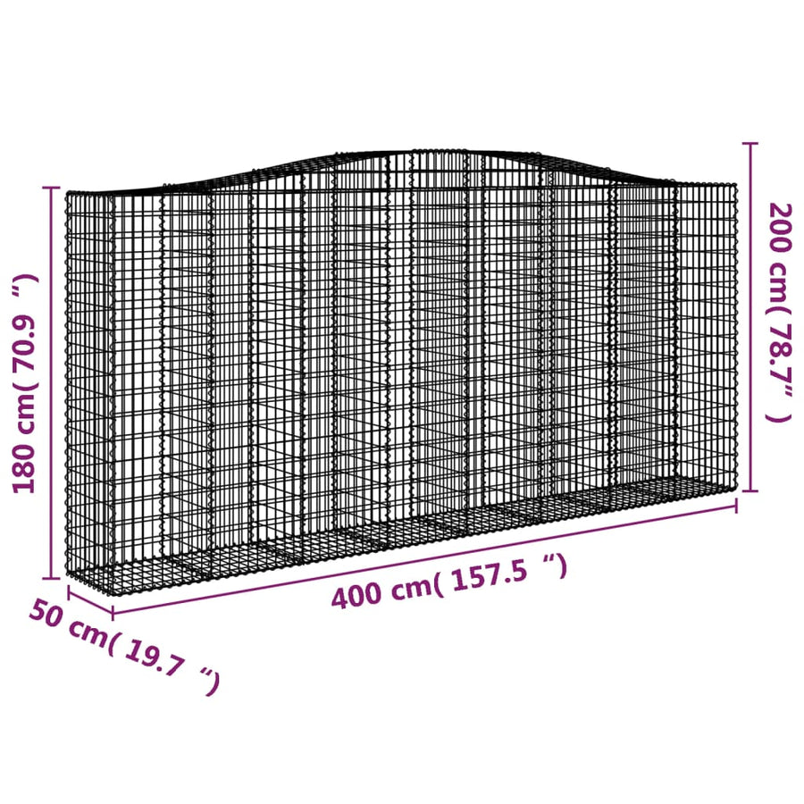 Schanskorf gewelfd 400x50x180/200 cm gegalvaniseerd ijzer 1 400 x 50 x 180/200 cm