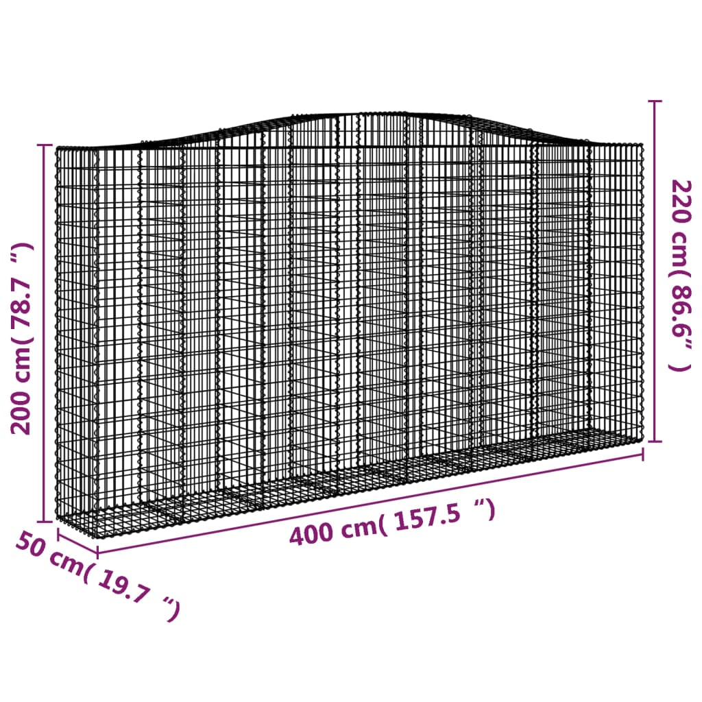 Schanskorf gewelfd 400x50x200/220 cm gegalvaniseerd ijzer 1 400 x 50 x 200/220 cm