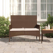 Tuinbank 2-zits poly rattan bruin met kussens