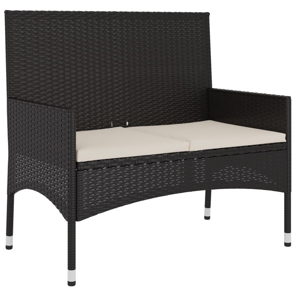 Tuinbank 2-Zits Met Kussens Poly Rattan Zwart en crème