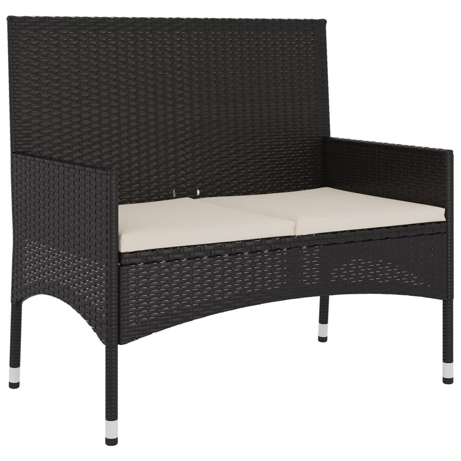 Tuinbank 2-Zits Met Kussens Poly Rattan Zwart en crème