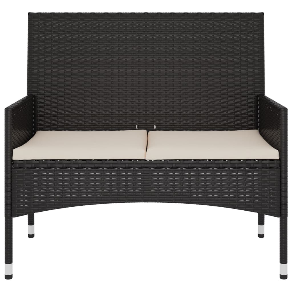 Tuinbank 2-Zits Met Kussens Poly Rattan Zwart en crème