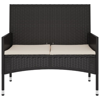 Tuinbank 2-Zits Met Kussens Poly Rattan Zwart en crème
