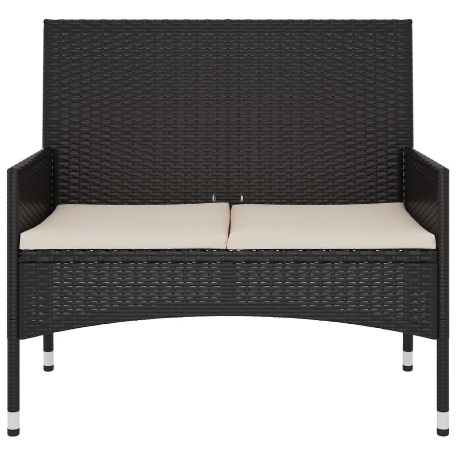 Tuinbank 2-Zits Met Kussens Poly Rattan Zwart en crème