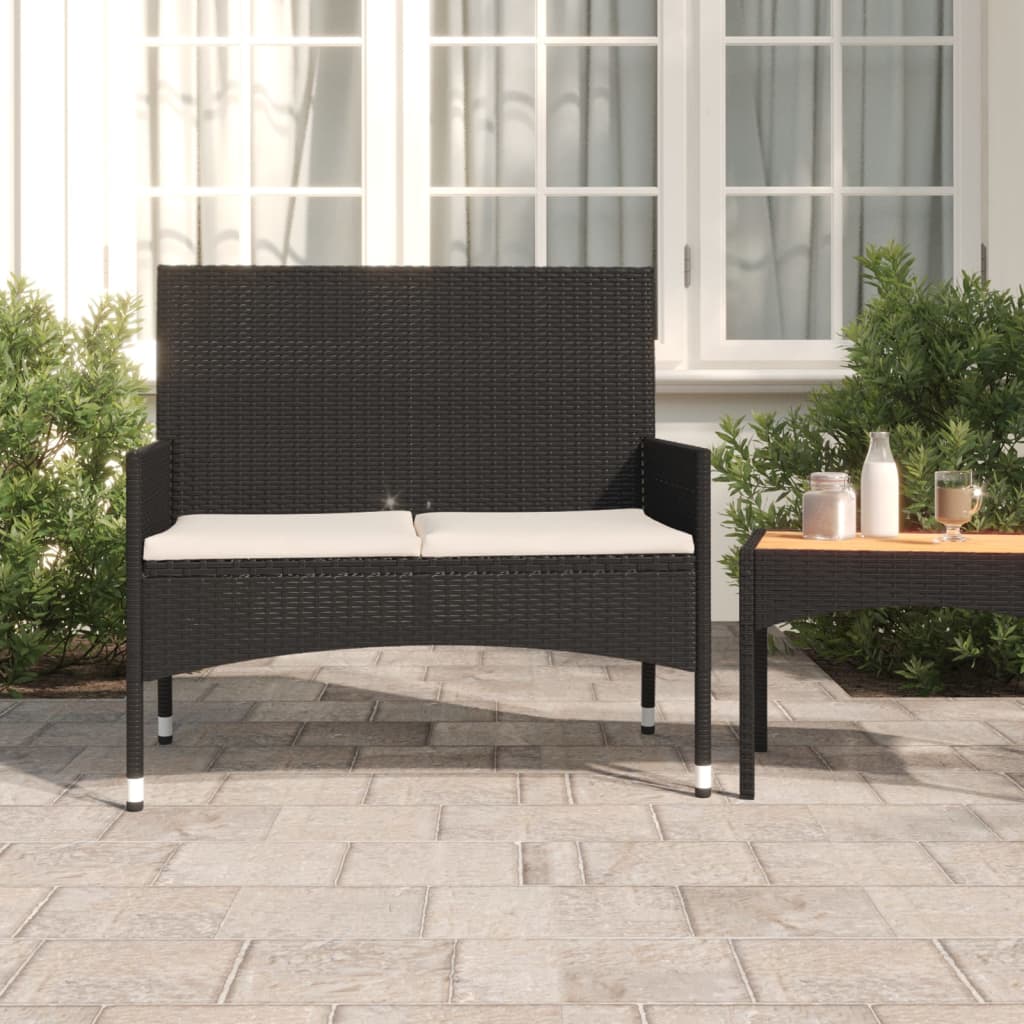 Tuinbank 2-Zits Met Kussens Poly Rattan Zwart en crème
