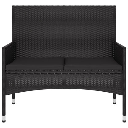 Tuinbank 2-Zits Met Kussens Poly Rattan Zwart