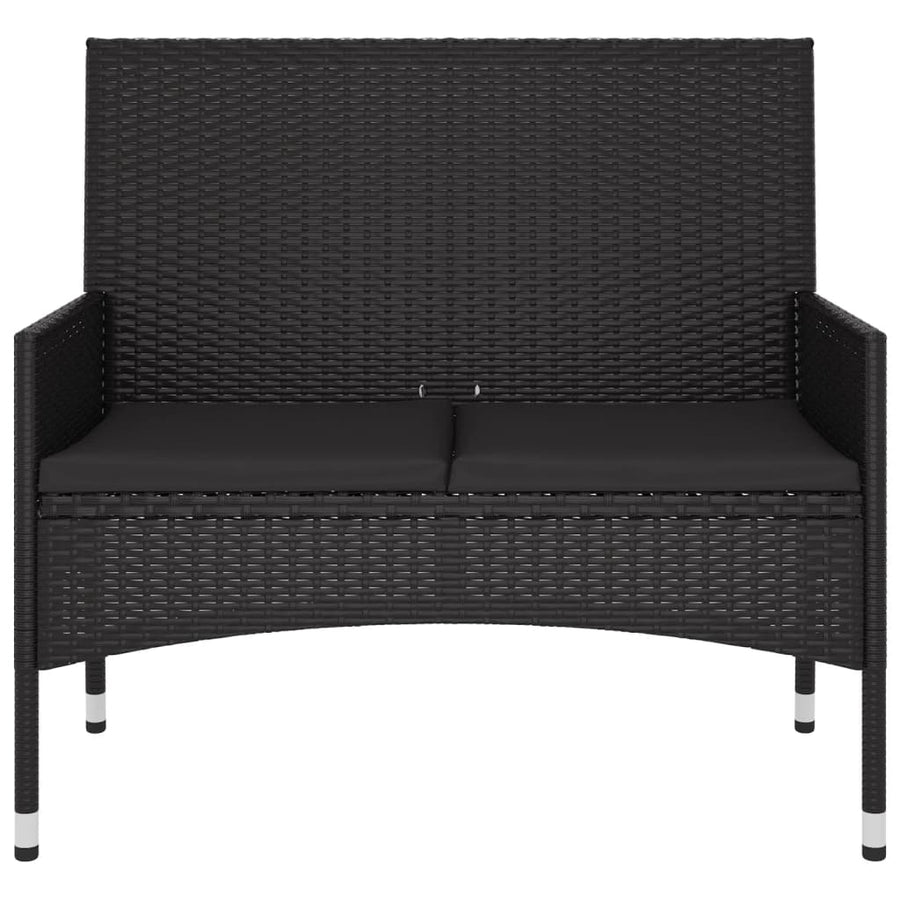 Tuinbank 2-Zits Met Kussens Poly Rattan Zwart