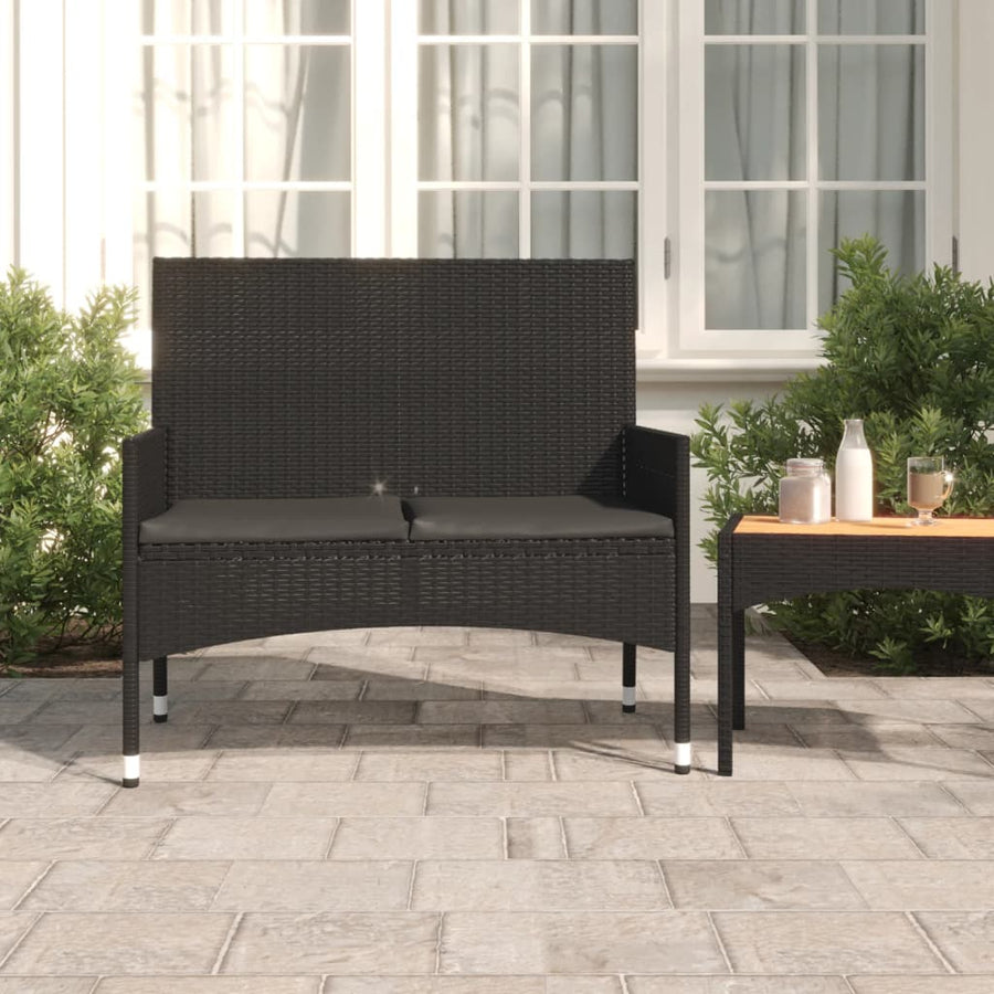Tuinbank 2-Zits Met Kussens Poly Rattan Zwart